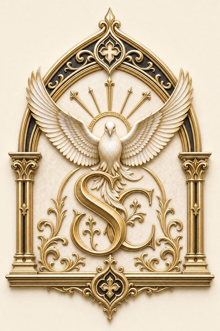 Sanctus Collection SC monogram and dove crest
